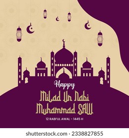 Happy Birthday of Prophet Muhammad. Milad un Nabi Mubarak Means Happy Birthday of Prophet Muhammad. Vector Illustration of Mawlid Celebration Design