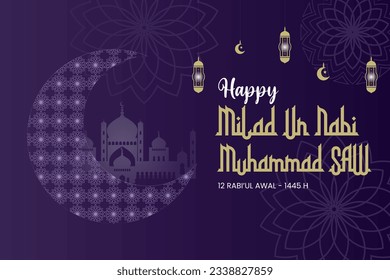 Happy Birthday of Prophet Muhammad. Milad un Nabi Mubarak Means Happy Birthday of Prophet Muhammad. Vector Illustration of Mawlid Celebration Design