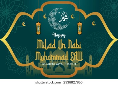 Happy Birthday of Prophet Muhammad. Milad un Nabi Mubarak Means Happy Birthday of Prophet Muhammad. Vector Illustration of Mawlid Celebration Design