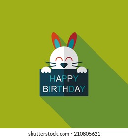 Happy birthday rabbit card flat icon with long shadow,eps10