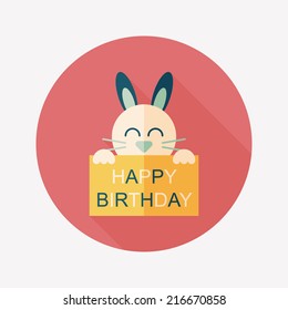 Happy birthday rabbit card flat icon with long shadow,eps10