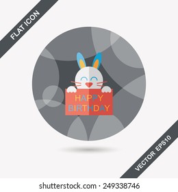 Happy birthday rabbit card flat icon