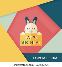 Happy birthday rabbit card flat icon with long shadow,eps10