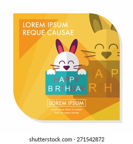 Happy birthday rabbit card flat icon with long shadow,eps10
