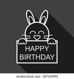 Happy birthday rabbit card flat icon with long shadow, line icon