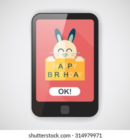 Happy birthday rabbit card flat icon with long shadow,eps10