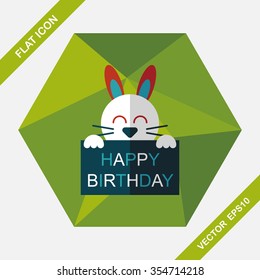 Happy birthday rabbit card flat icon with long shadow,eps10