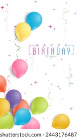 Happy Birthday rainbow invitation card with balloons