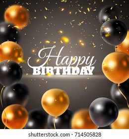 Happy birthday realistic background with colorful glossy balloons vector illustration