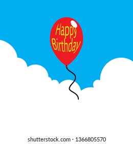happy birthday red ballon fly alone with sky and clouds background