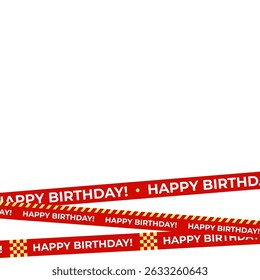 Happy Birthday Red Banner Tape Vector. Multiple Diagonal Ribbons with Text Isolated on Transparent Background