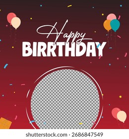 Feliz aniversário Red Circle Frame Social Media Template