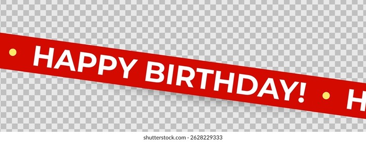 Happy Birthday Red Tape Vector. Diagonal Banner Ribbon with Text Isolated on Transparent Background