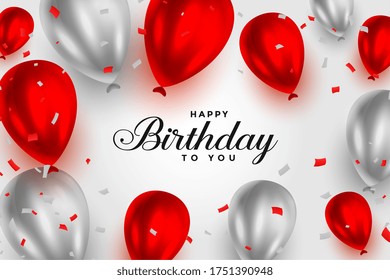 happy birthday red and white shiny balloons background