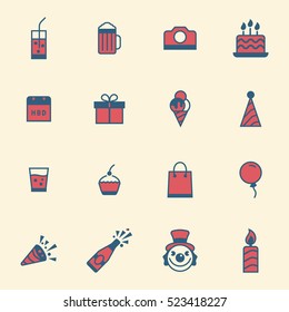 Happy Birthday retro icons set. Isolated artwork object. Suitable for and any print and on-line media need.