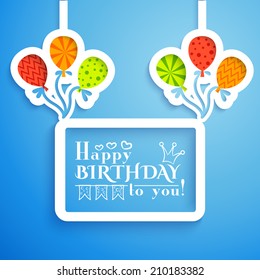 Happy birthday retro postcard with balloons. Vector illustration for your holiday presentation. Easy to use. Postcard picture in bright colors.
