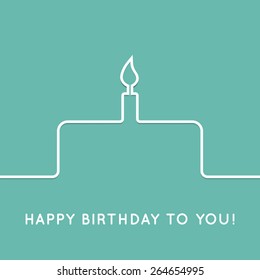 Happy birthday retro postcard with cake. Vector illustration for your holiday presentation. Postcard picture in vintage color. Web icon for background. Line style. Border for web page or presentation.