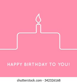 Happy birthday retro postcard with cake. Vector illustration for your holiday presentation. Postcard picture in vintage color. Web icon for background. Line style. Border for web page or presentation.