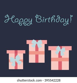 Happy birthday retro vector illustration with gifts. Vintage background 