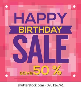 Happy Birthday Sale Banner Vector Illustration