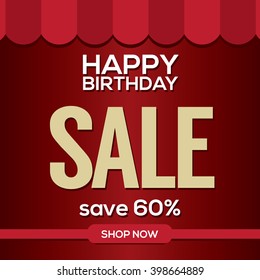 Happy Birthday Sale Banner Vector Illustration