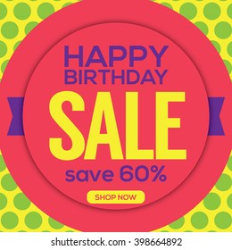 Happy Birthday Sale Banner Vector Illustration