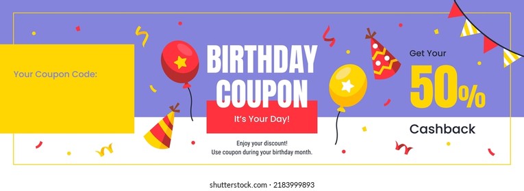 Happy Birthday Sale Coupon Vector Illustration Flat Design 