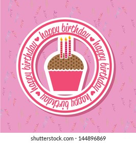 happy birthday seal over pink background vector illustration