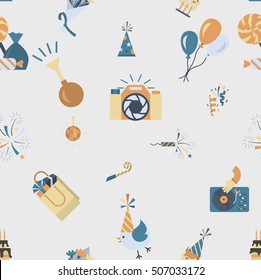 Happy Birthday Seamless Background Pattern. Simple, Minimalistic and Flat Style. Retro Color. Vector