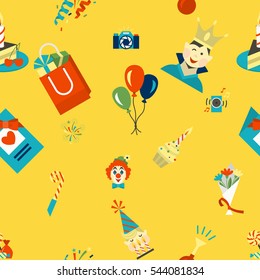 Happy Birthday Seamless Background Pattern. Simple, Minimalistic and Flat Style. Colorful. Vector