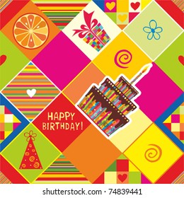 Happy birthday seamless background pattern in vector. First birthday card