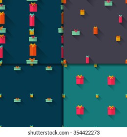 Happy Birthday Seamless Background set with Gift Boxes. Flat design.