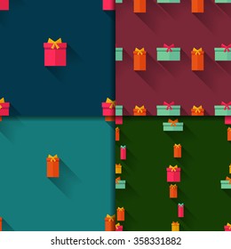 Happy Birthday Seamless Background set with gift boxes. Flat design.