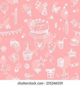 Happy Birthday seamless hand drawn background.