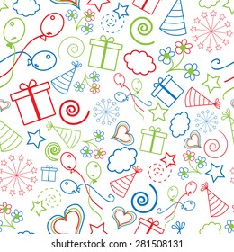 Happy Birthday Seamless Hand Drawn Background Pattern In Vector