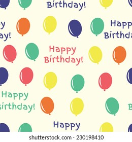 Happy Birthday seamless pattern with air balloon and text for gift wrapping. Vector, EPS 10