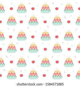 Happy Birthday Seamless Pattern Background with Colorful Birthday Cake