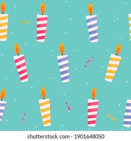 Happy Birthday Seamless Pattern Background with Candles. Vector Illustration