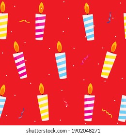 Happy Birthday Seamless Pattern Background with Candles. Vector Illustration