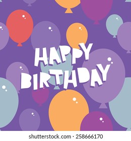 Happy birthday Seamless pattern with balloons. Purple background. Vector 