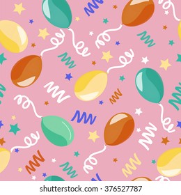 Happy Birthday Seamless Pattern with Balloons for Children Party. Vector illustration