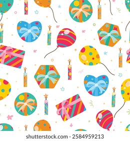happy birthday seamless pattern, Bright seamless pattern, holiday concept. Gift box and balloon.