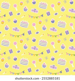 Happy birthday seamless pattern with birthday cake
