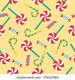 Happy Birthday Seamless Pattern with Candies for Children Party. Vector illustration