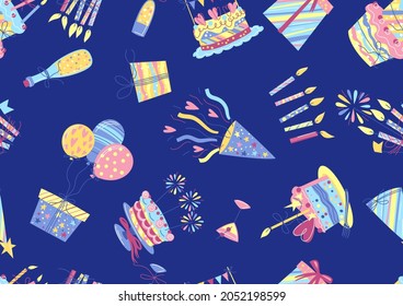 Happy Birthday seamless pattern. Celebration or holiday items.