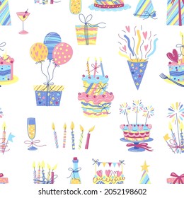 Happy Birthday seamless pattern. Celebration or holiday items.