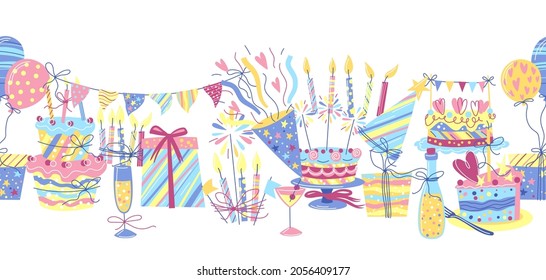 Happy Birthday seamless pattern. Celebration or holiday items.