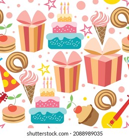Happy Birthday. Seamless pattern for the celebration. Vector image. Isolated objects. 