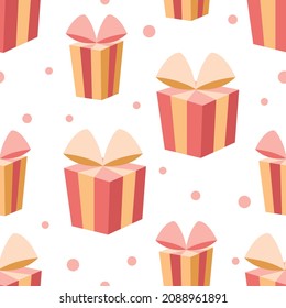 Happy Birthday. Seamless pattern with gifts in boxes with bows. Vector image for the celebration, holiday, birthday, wedding, for children. 