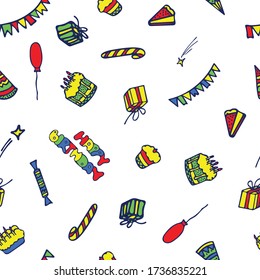Happy Birthday Seamless Pattern. Hand Drawn Style.
